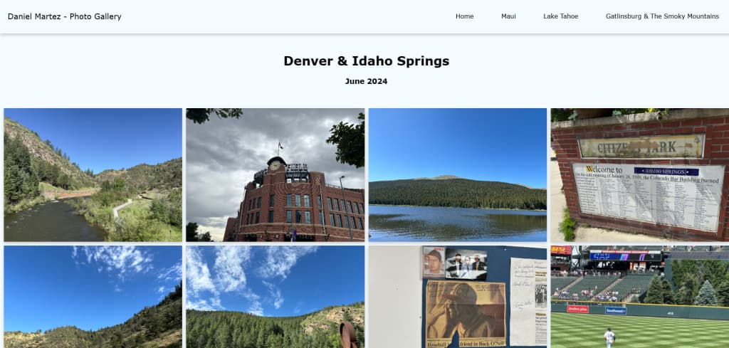 Screenshot of Denver page from Vacation Photo Gallery website